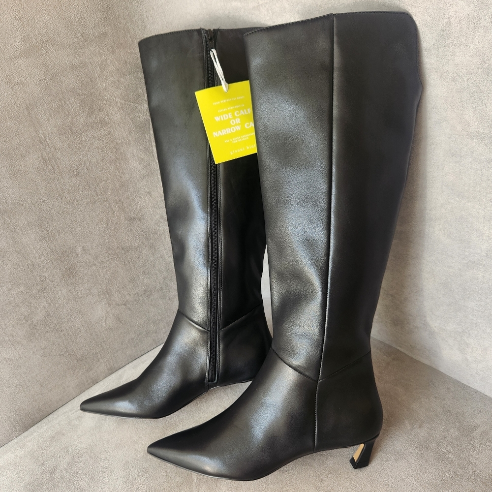 Gianni Bini Black Pointed-Toe Knee High Heeled Boots